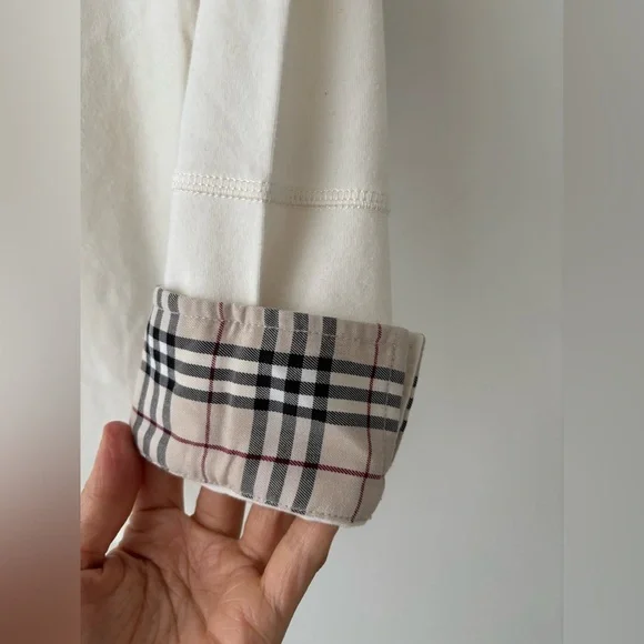 Burberry Blue Label Nova Check Collar Polo Top Cream Cotton Japan Small - Picture 7 of 12